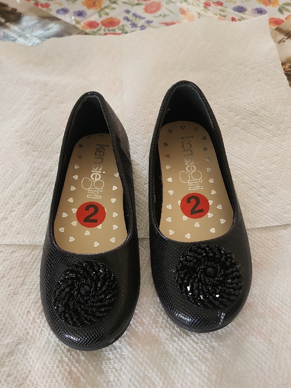 Kensie Girl Black Beaded Rosette Ballet Flats